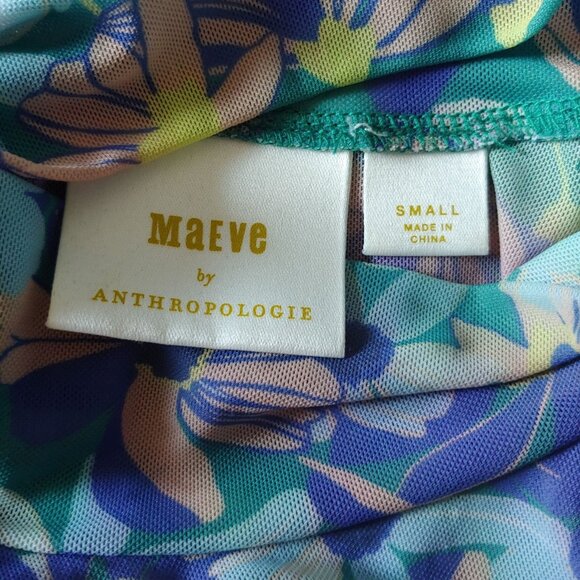 Maeve Water Color Disco Sheer Mesh  Mock Neck L-Sleeve Top S - Picture 10 of 12